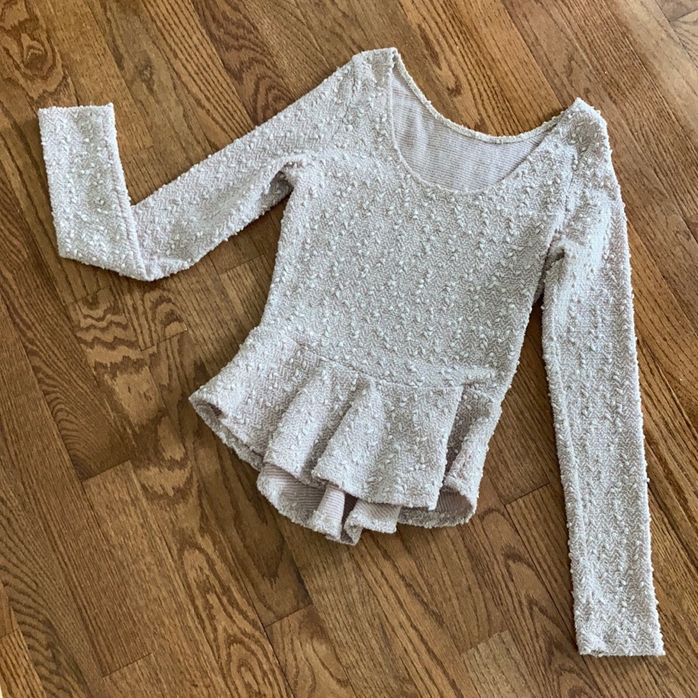 Long Sleeve Peplum Blouse with Sequin Details